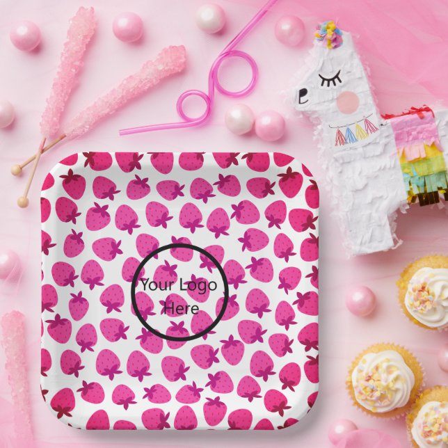 pink strawberry field summer bakery nature fruit  paper plate (Party)