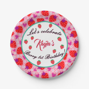 Pink Strawberry First Birthday Party  Paper Plate