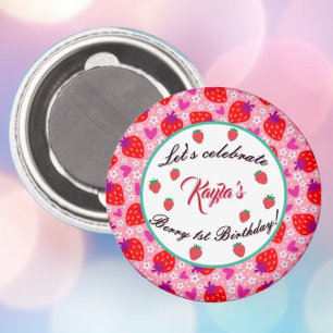 Pink Strawberry First Birthday Party Personalized  Magnet