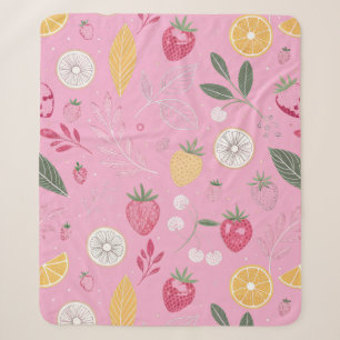 Pink Strawberry & Floral Medium Sherpa Blanket