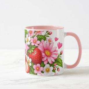Pink Strawberry Floral Mug Cute Gift for Her