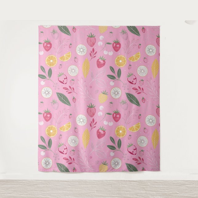 Pink Strawberry & Floral Tapestry (Front)