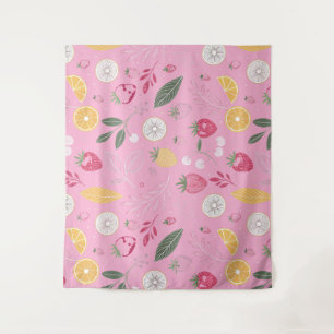 Pink Strawberry & Floral Tapestry (68" x 80")