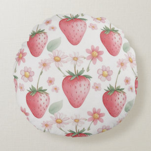 Pink Strawberry flowers Birthday Party for her Round Cushion