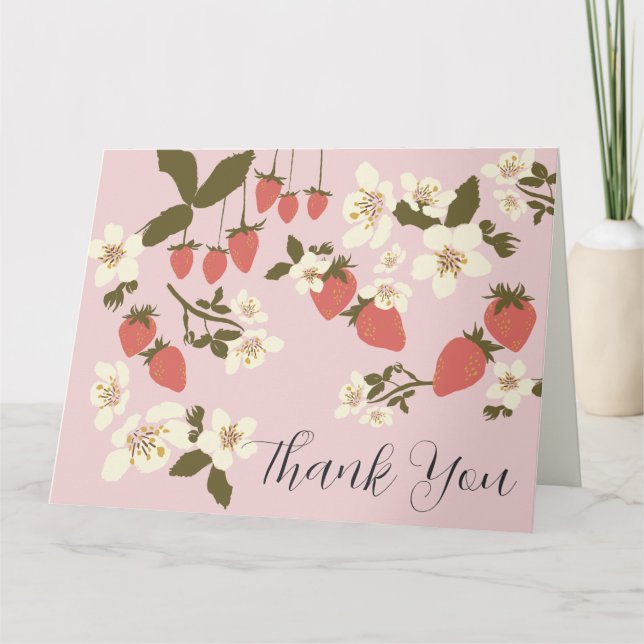 Pink Strawberry Folded Thank You Card (Front)