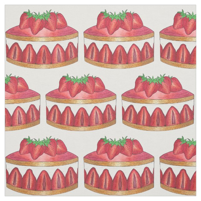 Pink Strawberry Fraisier Cake French Pastry Chef Fabric (Swatch)
