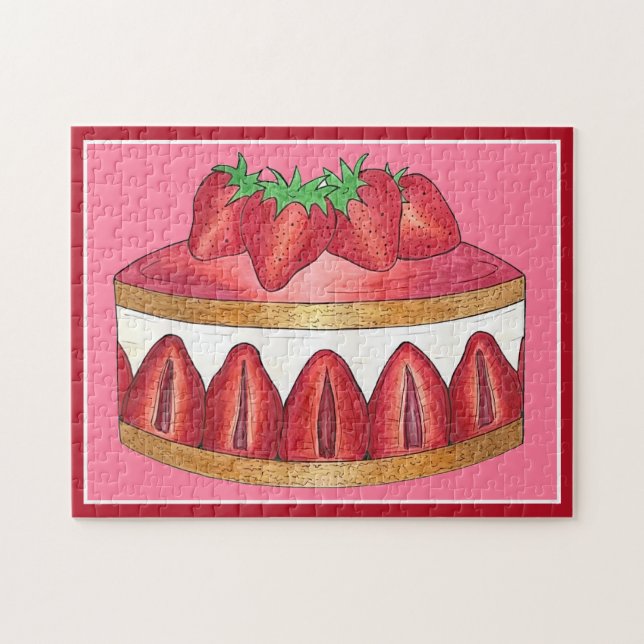 Pink Strawberry Fraisier Cake French Pastry Chef Jigsaw Puzzle (Horizontal)