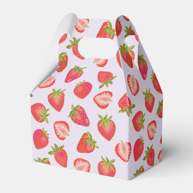 Pink Strawberry Fruit Pattern Favour Box (Front Side)