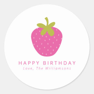 Pink Strawberry Fruit Personalised Birthday Gift Classic Round Sticker