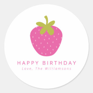 Pink Strawberry Fruit Personalised Birthday Gift Classic Round Sticker