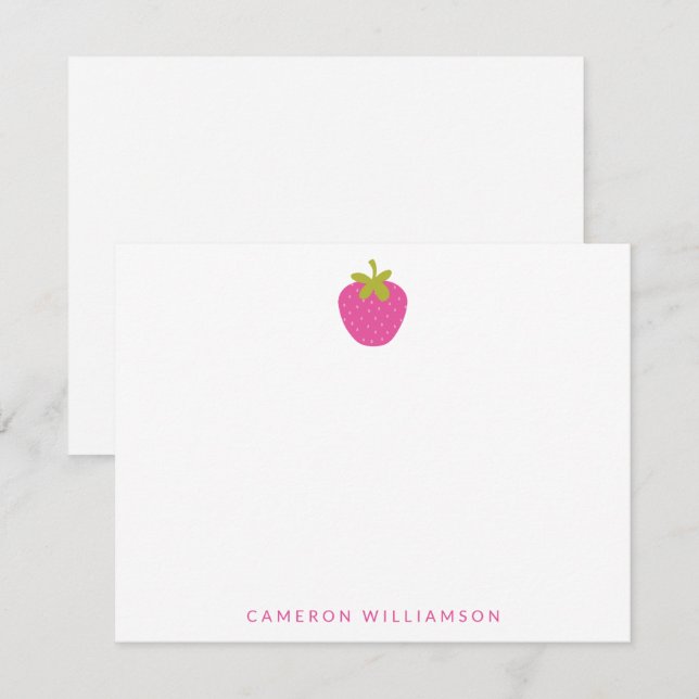 Pink Strawberry Fruit Personalised Stationery Card (Front/Back)