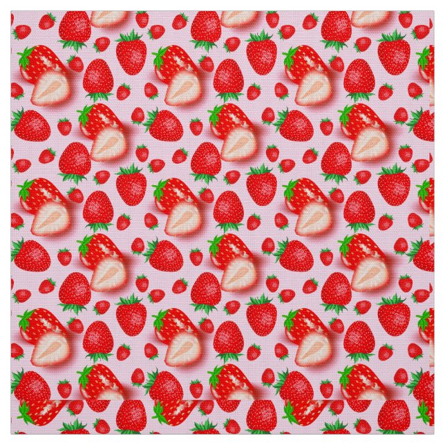 Pink  Strawberry  Fruit Themed Fabric (Swatch)