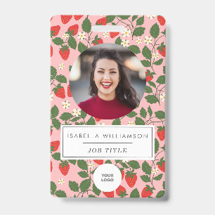 Pink Strawberry Fruit Unique Employee Photo ID Badge