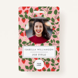 Pink Strawberry Fruit Unique Employee Photo ID ID Badge