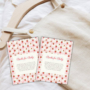 Pink Strawberry Gingham Books For Baby Shower Enclosure Card