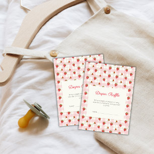 Pink Strawberry Gingham Diaper Raffle Baby Shower Enclosure Card