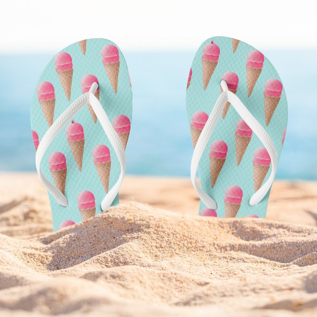 Pink Strawberry Ice Cream Cone Pattern, Blue Flip Flops (Creator Uploaded)