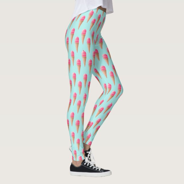 Pink Strawberry Ice Cream Cone Pattern, Blue Leggings (Right)