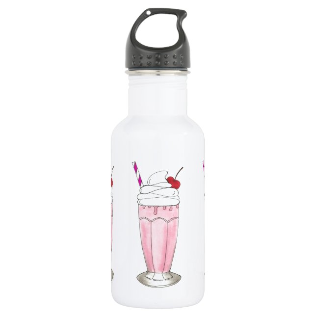 Pink Strawberry Ice Cream Shake Milkshake Dessert 532 Ml Water Bottle (Front)
