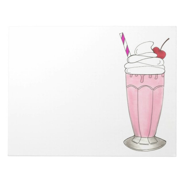 Pink Strawberry Ice Cream Shake Milkshake Dessert Notepad (Front)