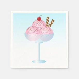Pink Strawberry Ice Cream Sundae Dessert Napkin