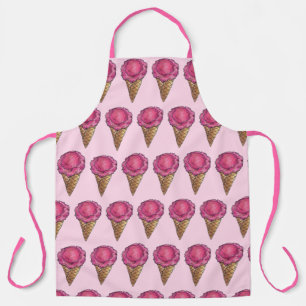 Pink Strawberry Ice Cream Waffle Cone Scoop Foodie Apron
