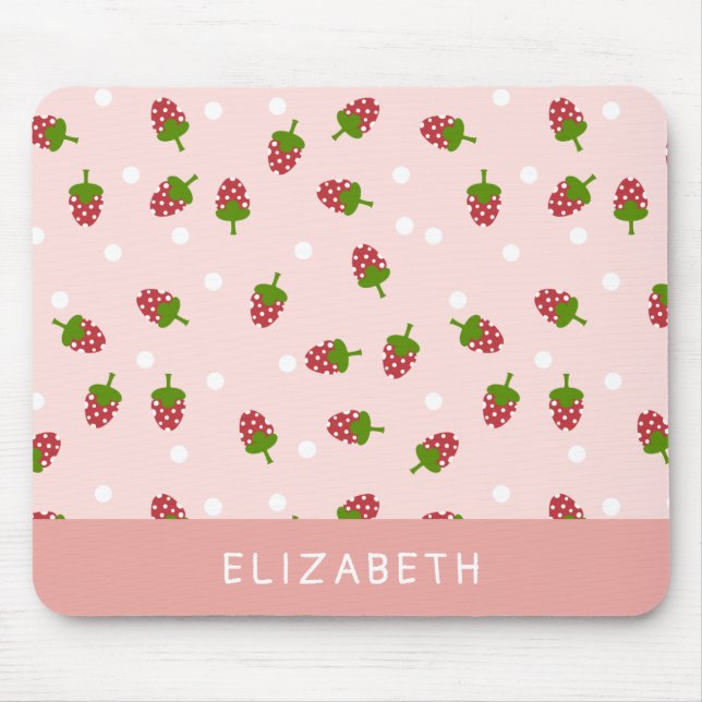 Pink Strawberry Kawaii Girly Cute Aesthetic Pastel Mouse Mat (Front)