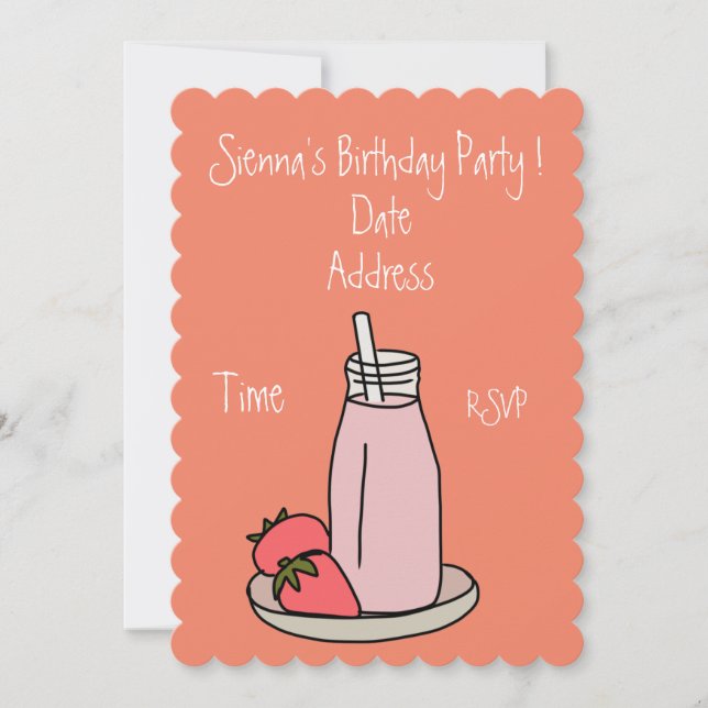 Pink Strawberry Milkshake retro girls party Invitation (Front)