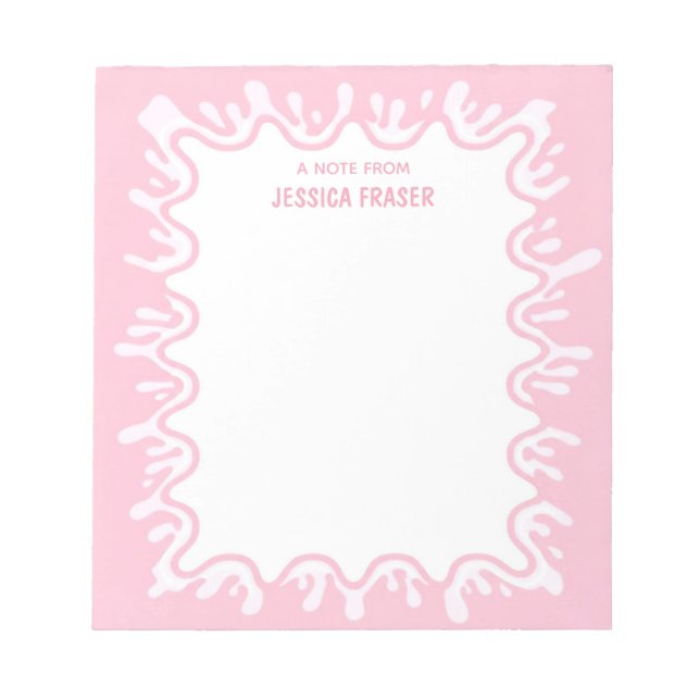 Pink Strawberry Milkshake Splash Personalized Notepad (Front)