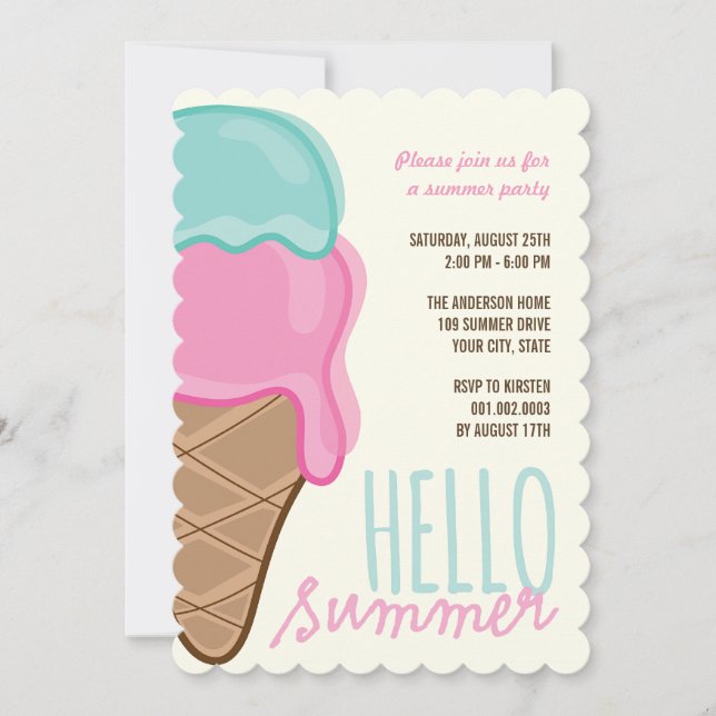 Pink Strawberry Mint Ice Cream Summer Party Invite (Front)