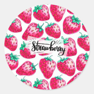 Pink Strawberry on white background Classic Round Sticker
