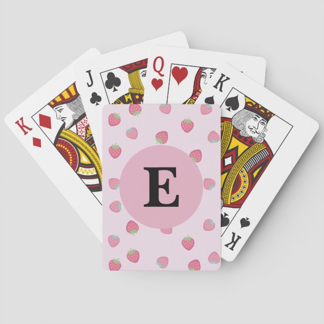 Pink Strawberry Pattern Custom Playing Cards (Back)