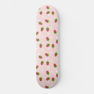 Pink Strawberry Pattern Cute Girly Kawaii Skateboard