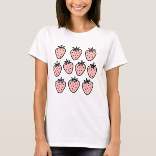 Pink Strawberry Pattern – Cute Hand-Drawn Fruit Do T-Shirt