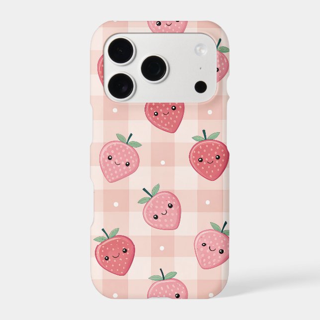Pink Strawberry Pattern Cute Phone Case  (Back)