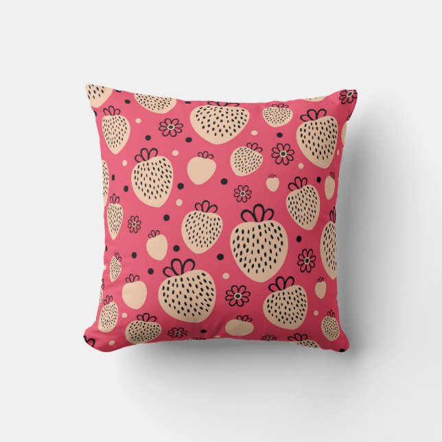 Pink strawberry pattern: seamless sweet design cushion (Front)