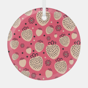 Pink strawberry pattern: seamless sweet design glass tree decoration