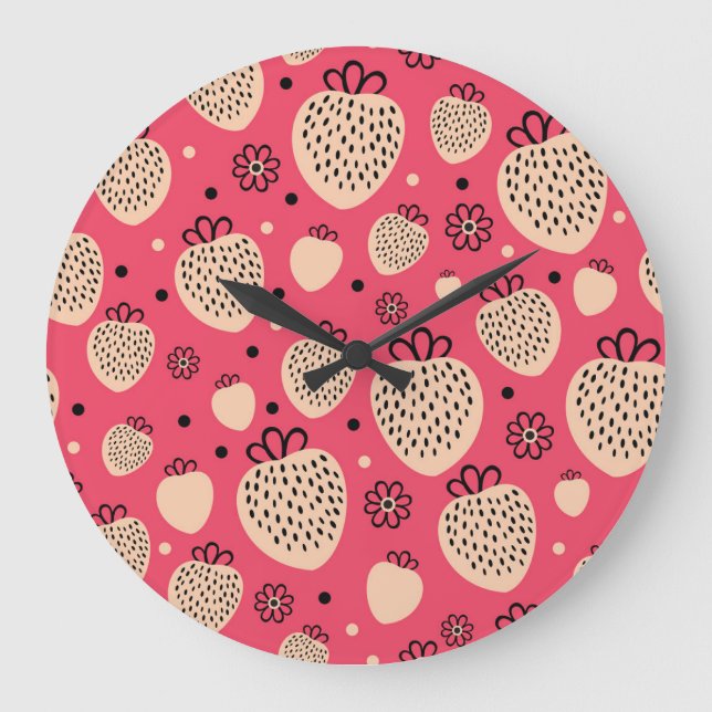 Pink strawberry pattern: seamless sweet design large clock (Front)