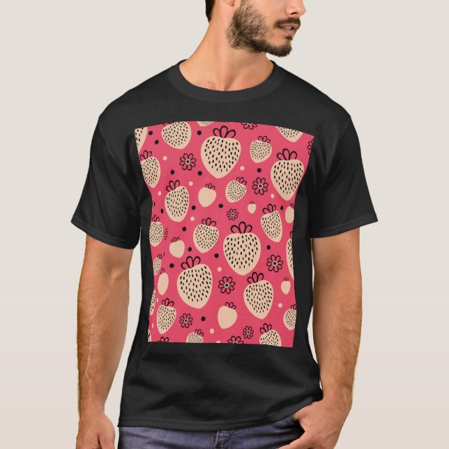 Pink strawberry pattern: seamless sweet design T-Shirt (Front)