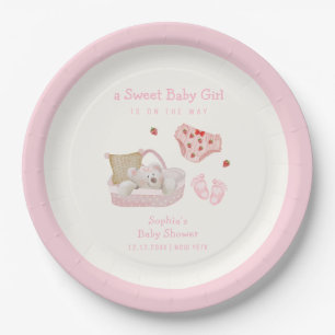 Pink Strawberry Polar Bear Toys Girl Baby Shower Paper Plate