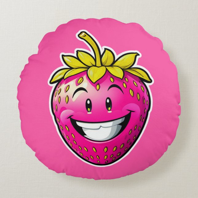Pink Strawberry  Round Cushion (Front)