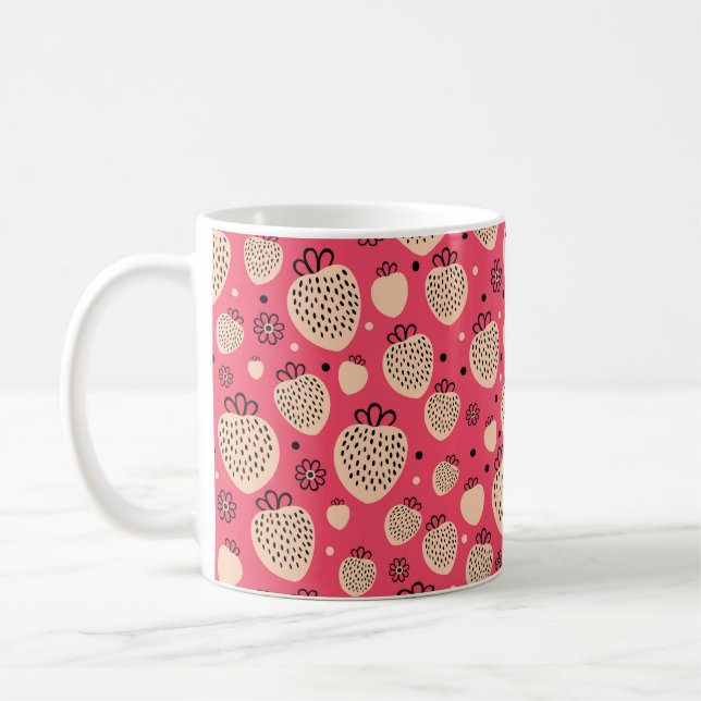 pink strawberry seamless pattern coffee mug (Left)