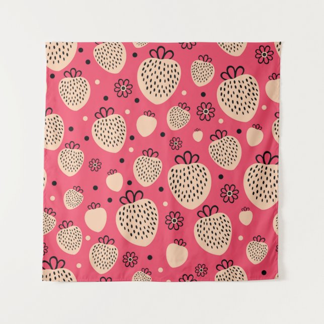 pink strawberry seamless pattern tapestry (Front)