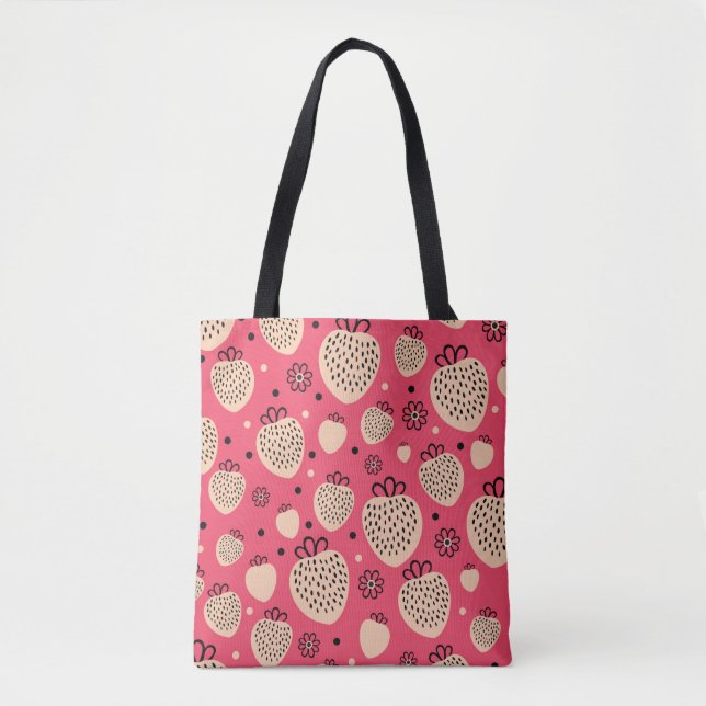 pink strawberry seamless pattern tote bag (Front)