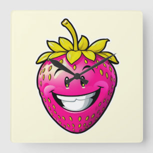 Pink Strawberry Square Wall Clock