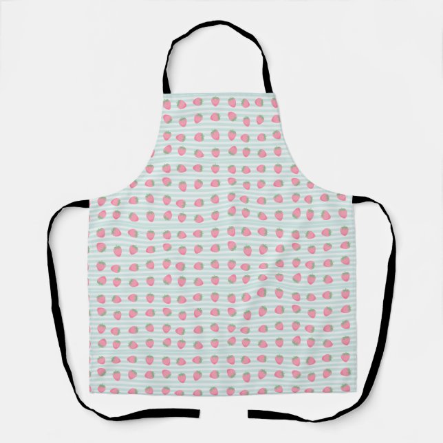 Pink Strawberry Stripes Apron (Front)