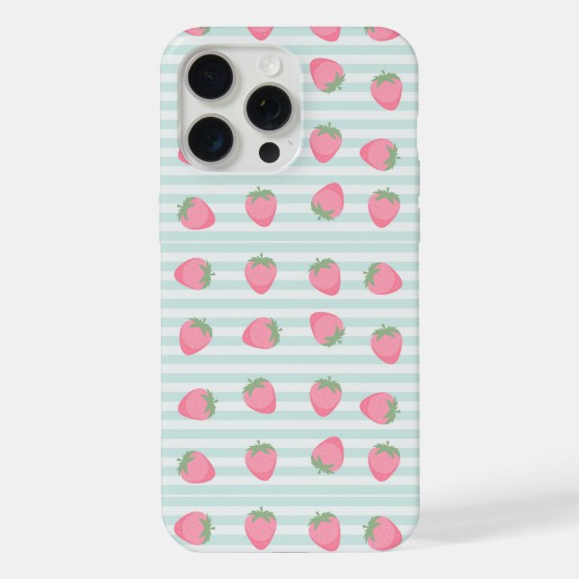 Pink Strawberry Stripes iPhone Case (Back)