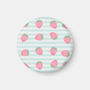 Pink Strawberry Stripes Magnet