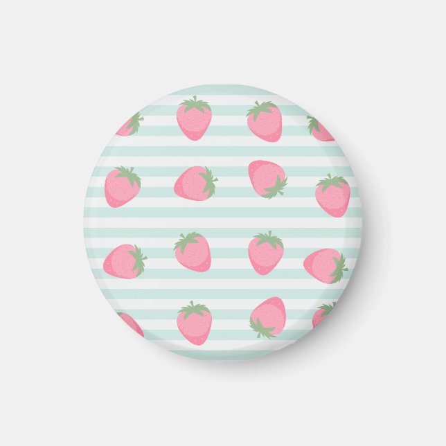Pink Strawberry Stripes Magnet (Front)