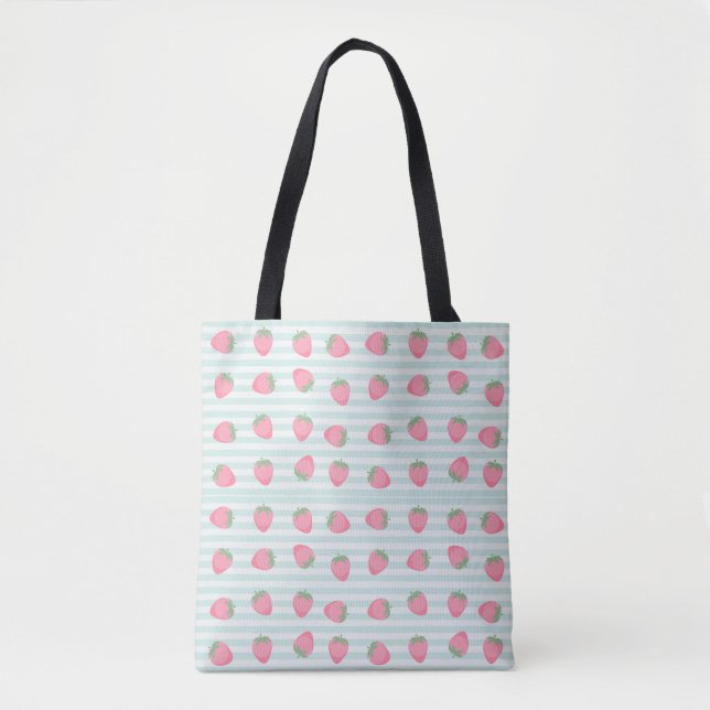 Pink Strawberry Stripes Tote Bag (Front)